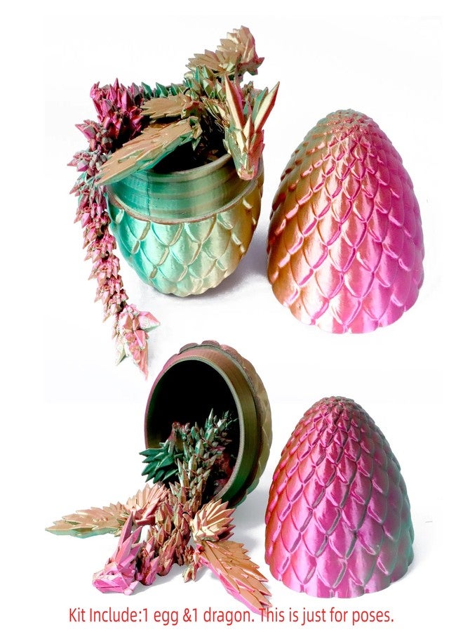 Flavery 3D Printed Flying Dragon in Egg - Dino Egg with 9" Winged Dragon Inside, Colorful Fidget Toy, Birthday Gift, Flexible Desk Pet Figure, Mystery Dinosaur Eggs (Green Fuchsia Gold) - Image 2